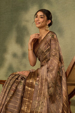 Brown Printed Pure Viscose Saree image number