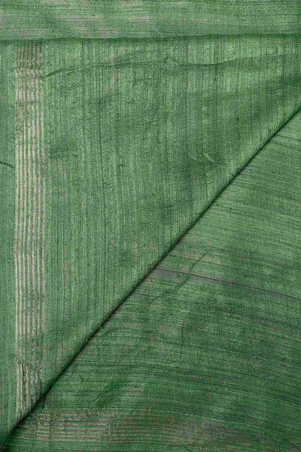 Green Pure Silk Tussar Jamdani Saree with Kantha Embroidery image number null