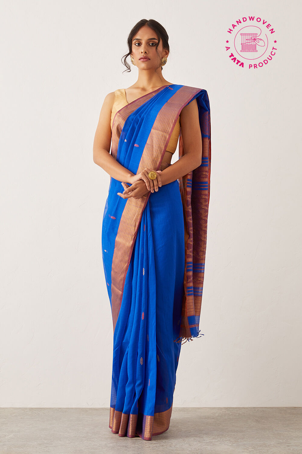 Dark Blue Pure Silk Cotton Maheswari Saree image number null