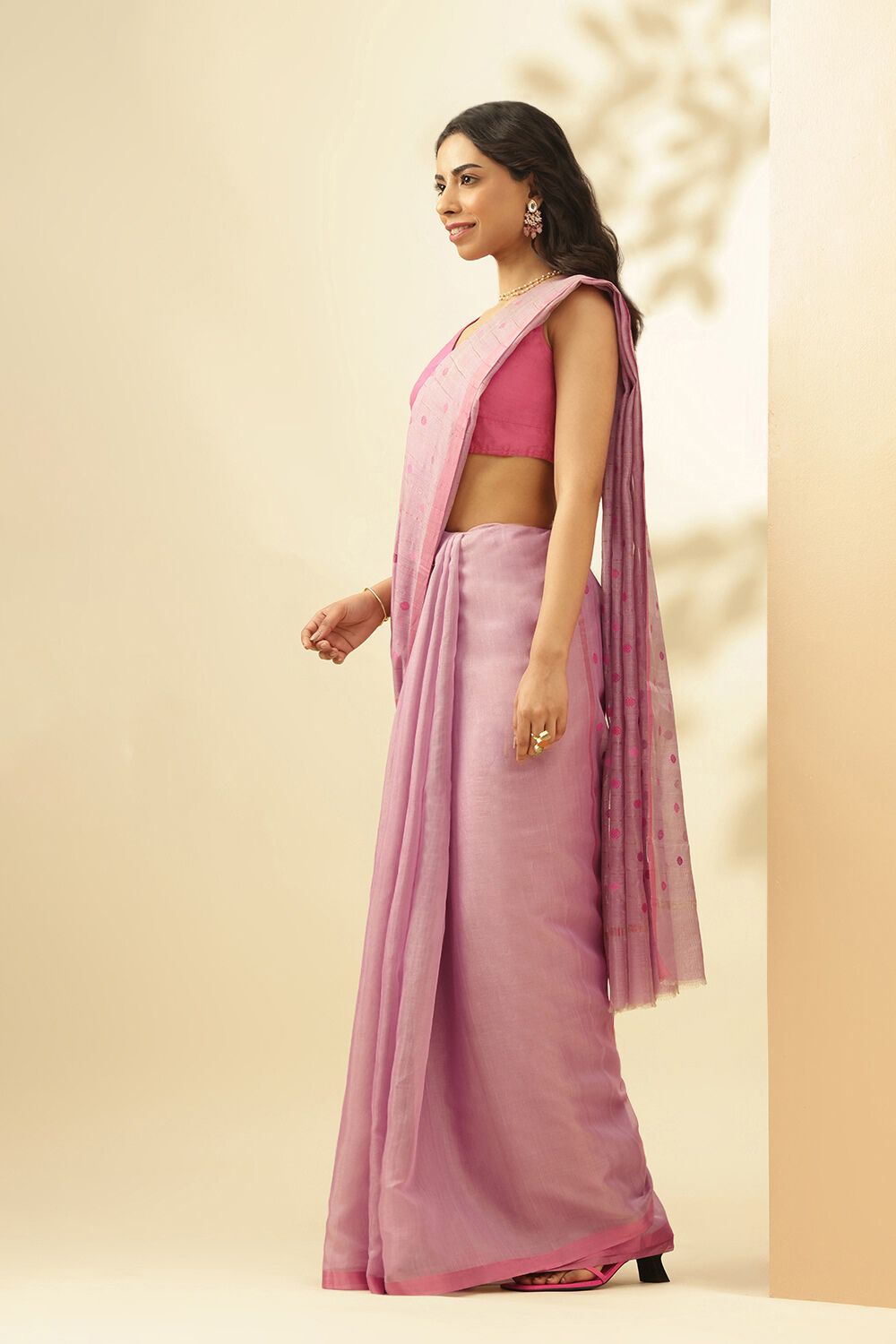 Light Violet Woven Pure Tissue Cotton Chanderi Saree image number null