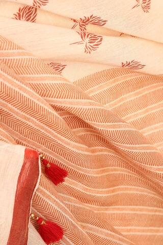 Off White Tissue Linen Screen Printed Saree thumbnail image number null