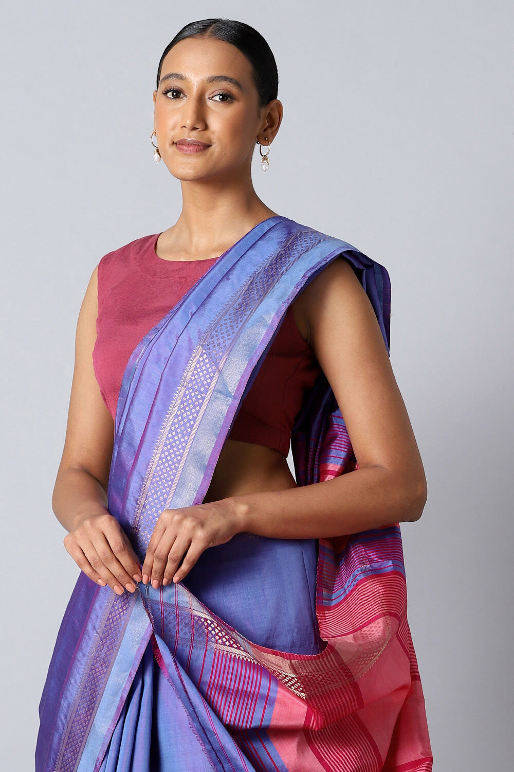 Blue Pure Silk Woven Saree image number null