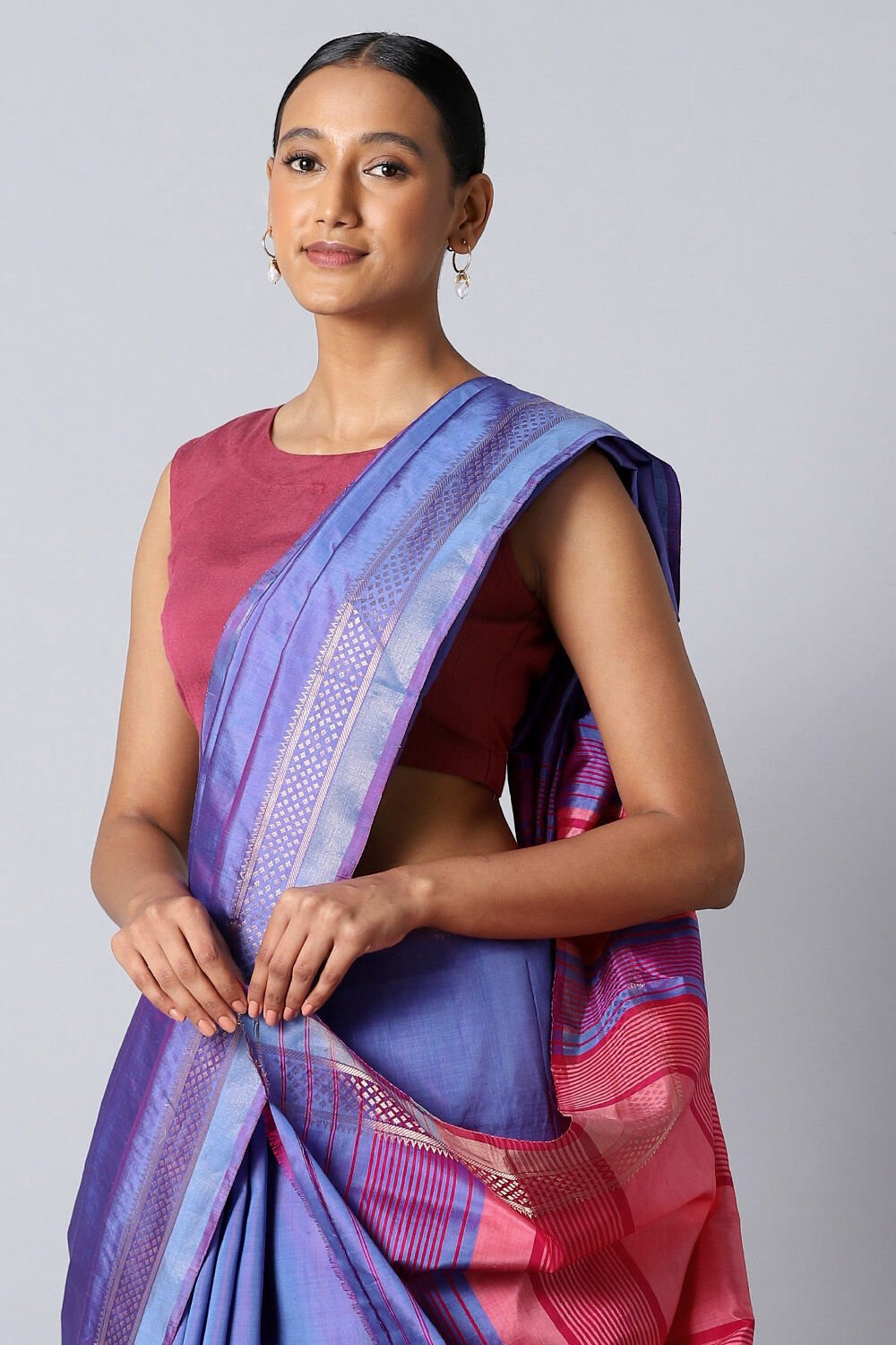Blue Pure Silk Woven Saree image number null