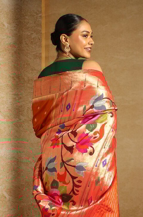 Orange Tapestry Pure Silk Paithani Saree