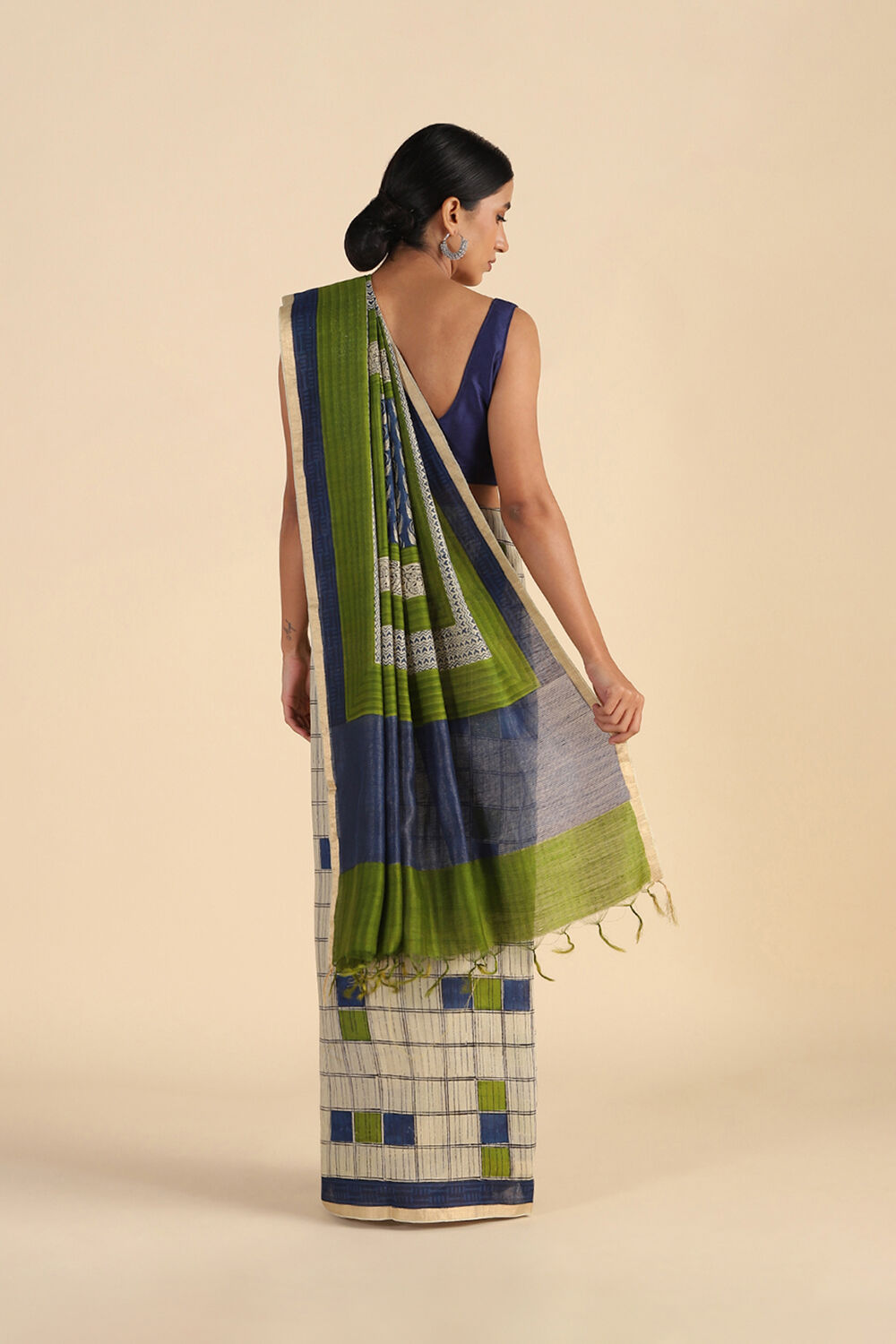 Beige Hand Blockprinted Pure Tussar Vanya Saree image number null