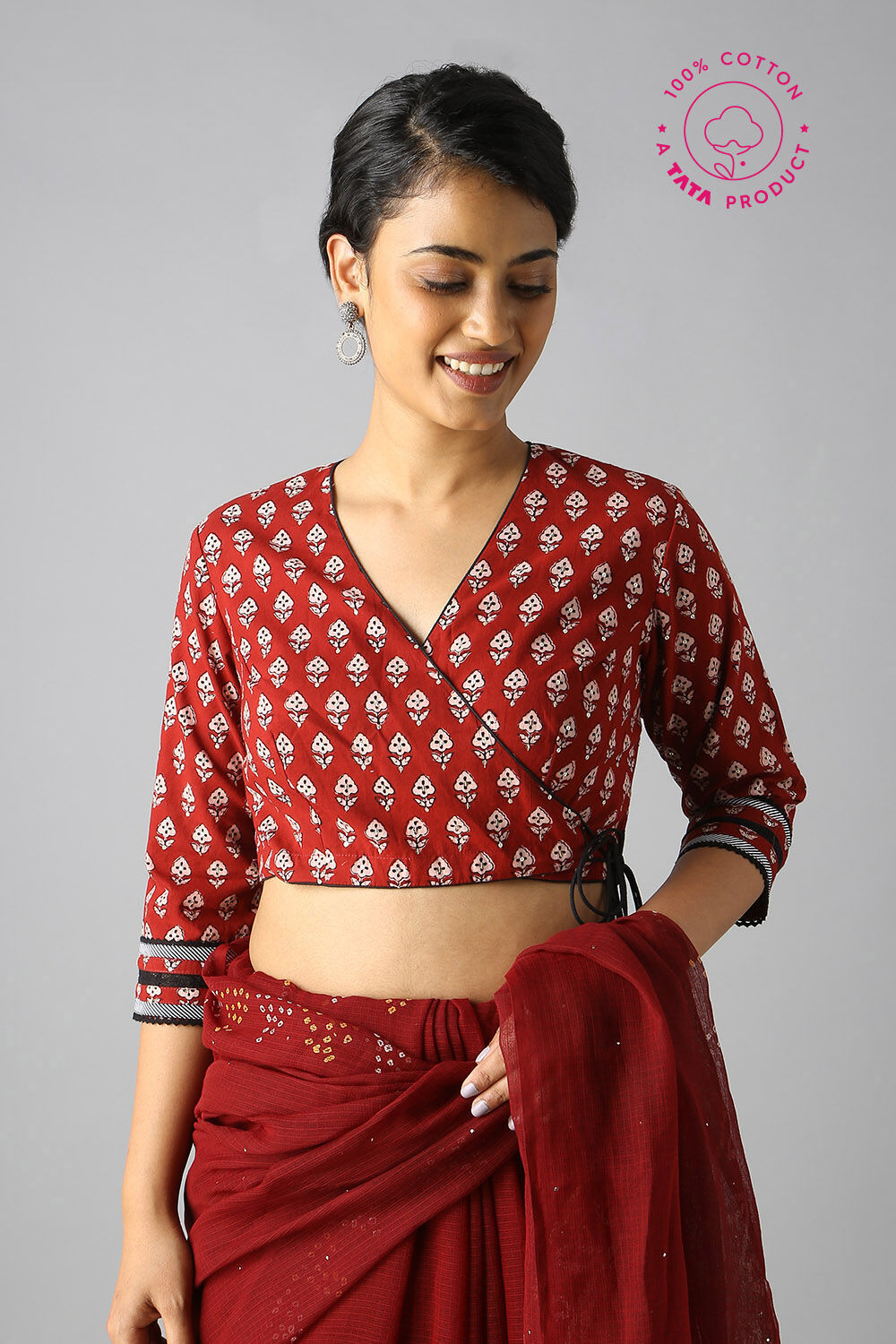 Dark Red Printed Blouse image number null