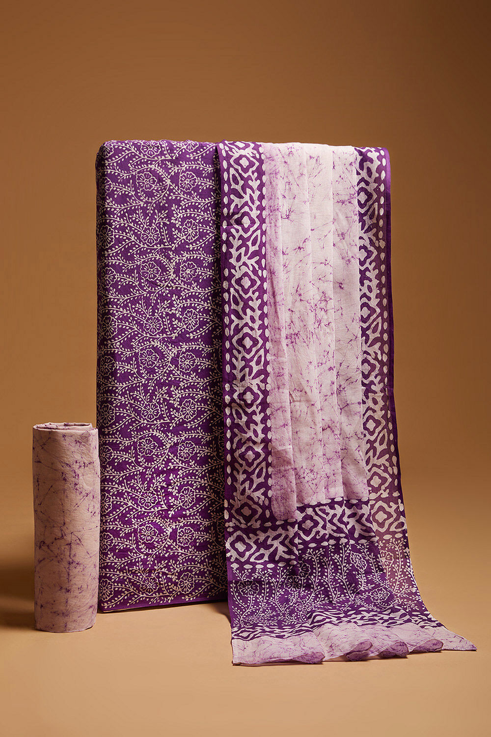 Violet Batik Pure Cotton Unstitched Suit Set image number null