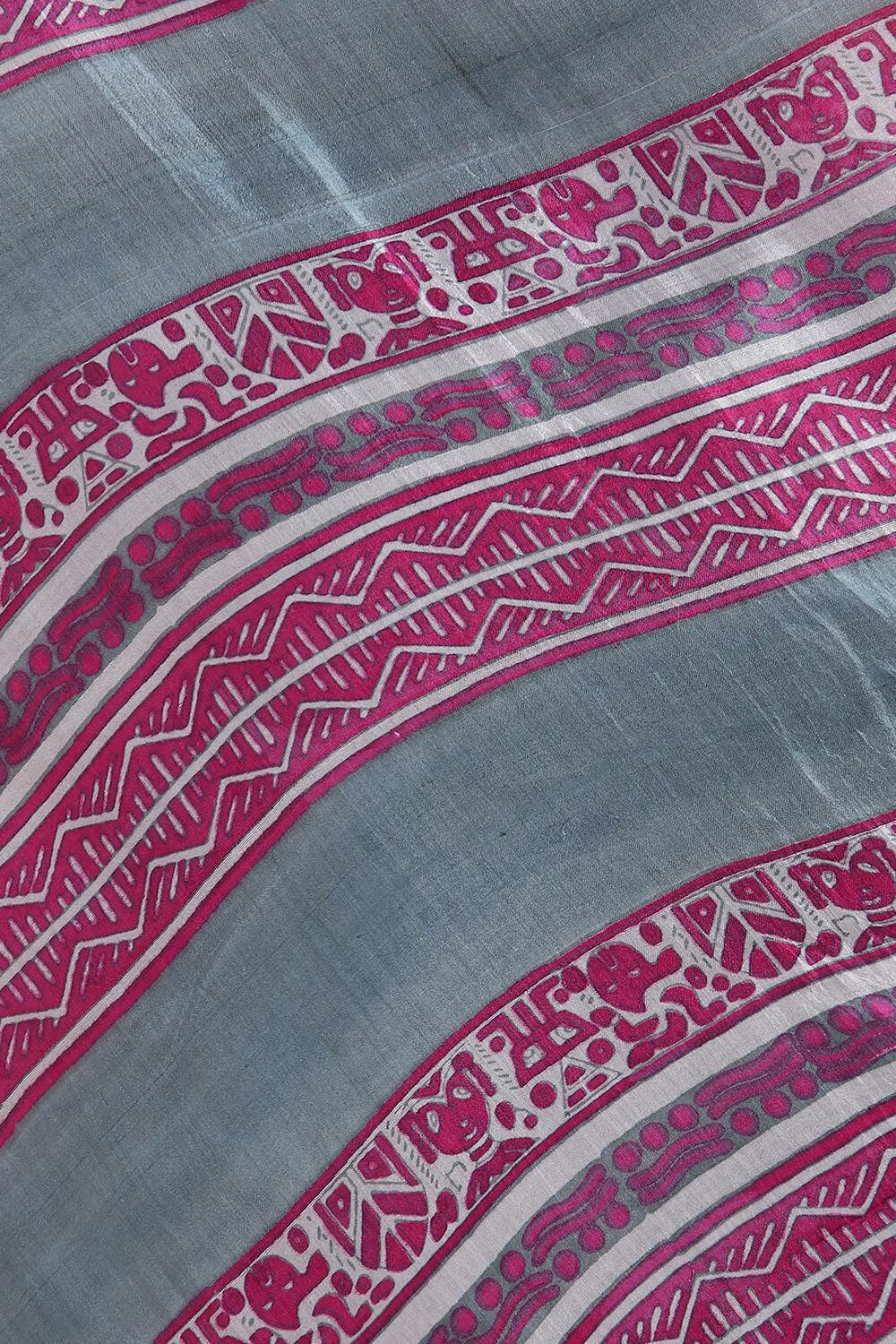Grey Pure Silk Printed Saree image number null