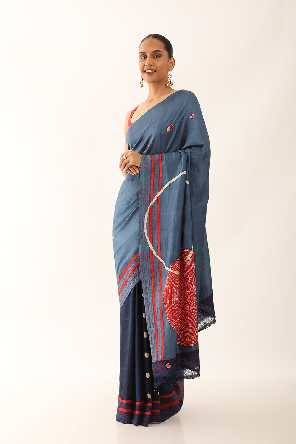 Blue Murshidabad Pure Silk Hand Painted Saree image number null