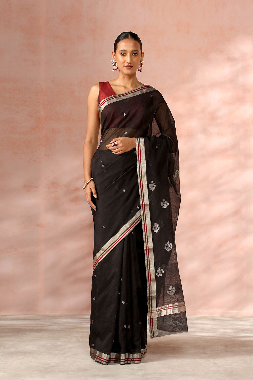 Black Chanderi Pure Silk Cotton Woven Saree image number null