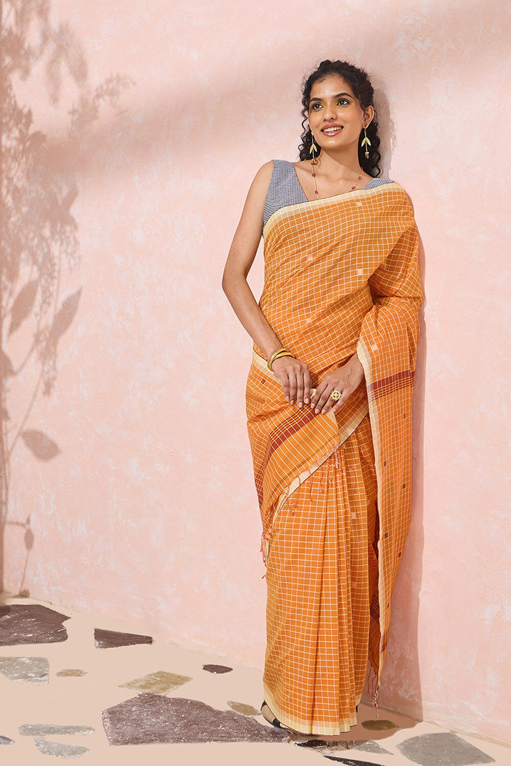Dark Orange Bengal Pure Cotton Jamdani Saree image number null