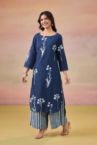 Blue Pure Cotton Dabu Block Printed Kurta Set thumbnail image number null