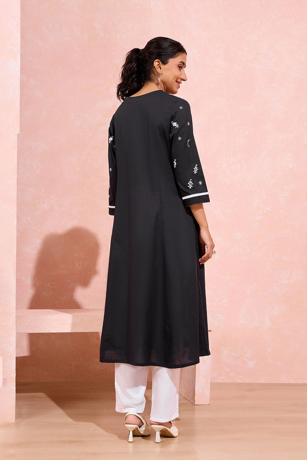 Black Cotton Chikankari Kurta image number null