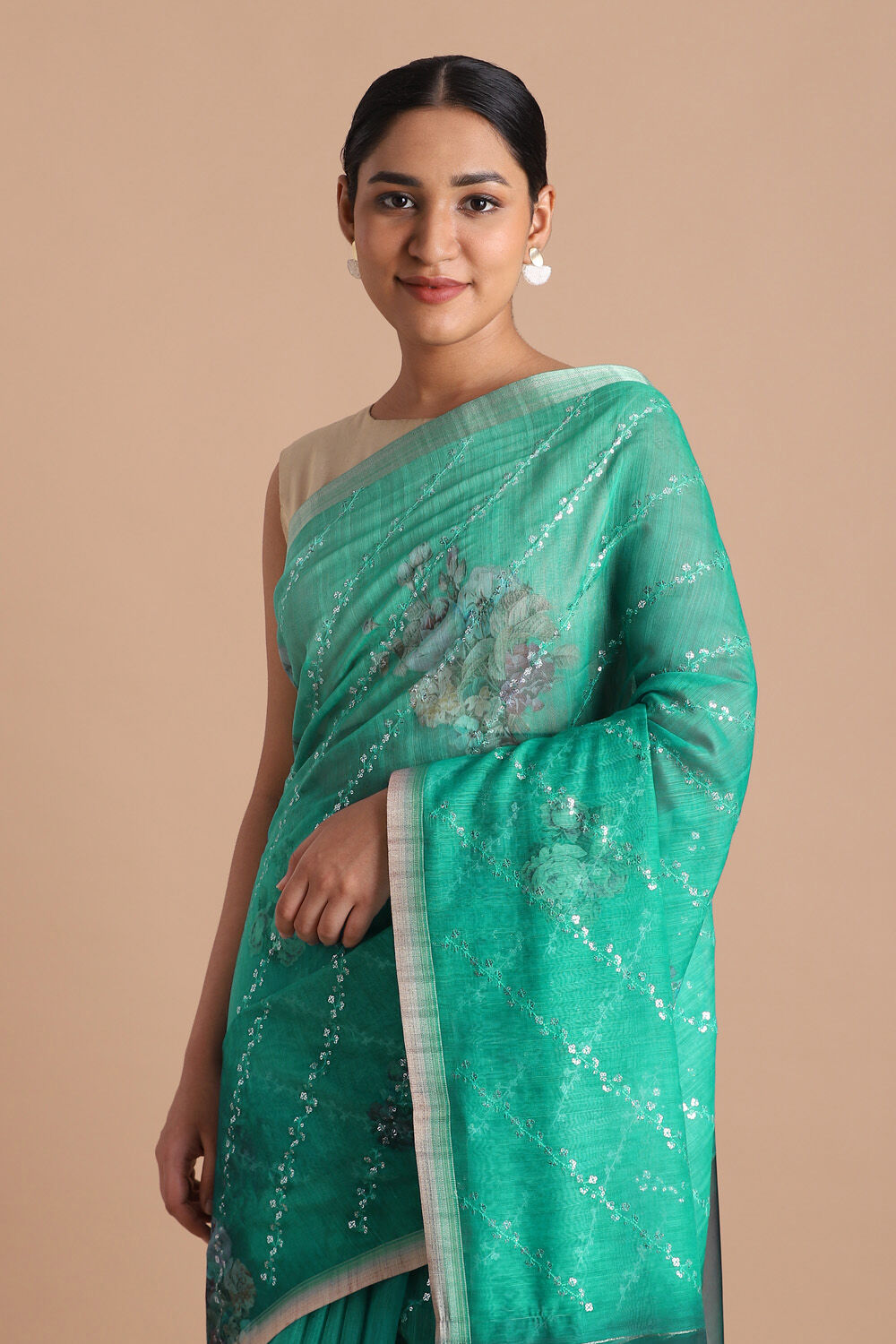 Light Pure Green Embroidered Saree image number null