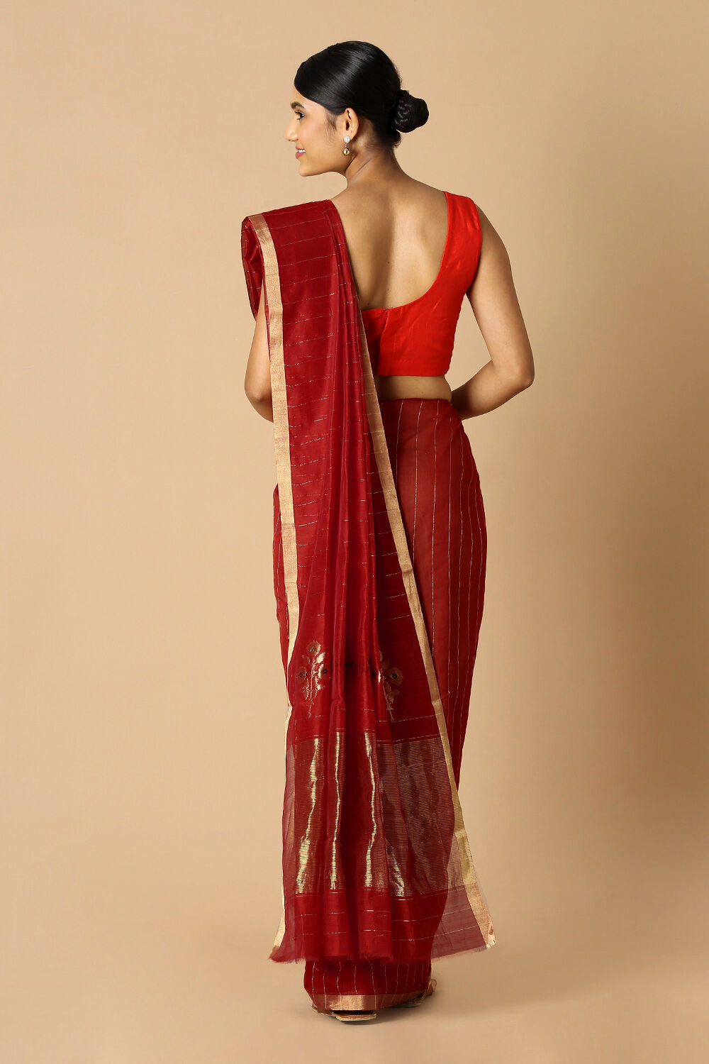 Red Pure Silk Cotton Chanderi Saree image number null