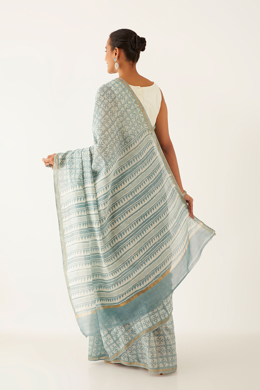 Grey Pure Silk Cotton Dabu Block Printed Saree image number null