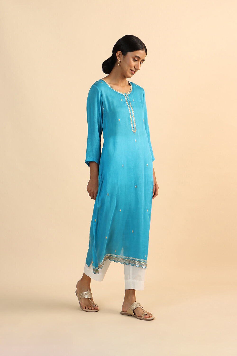 Blue Viscose Embroidered Kurta image number null