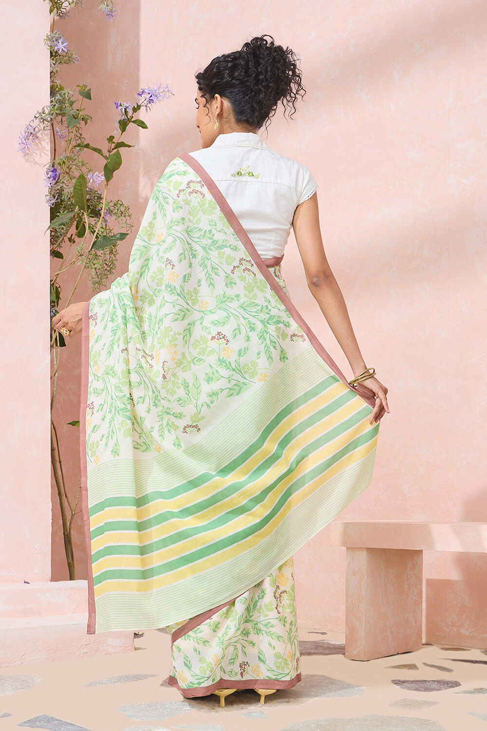 Light Green Rajasthan Screen Printed Pure Cotton Saree image number null