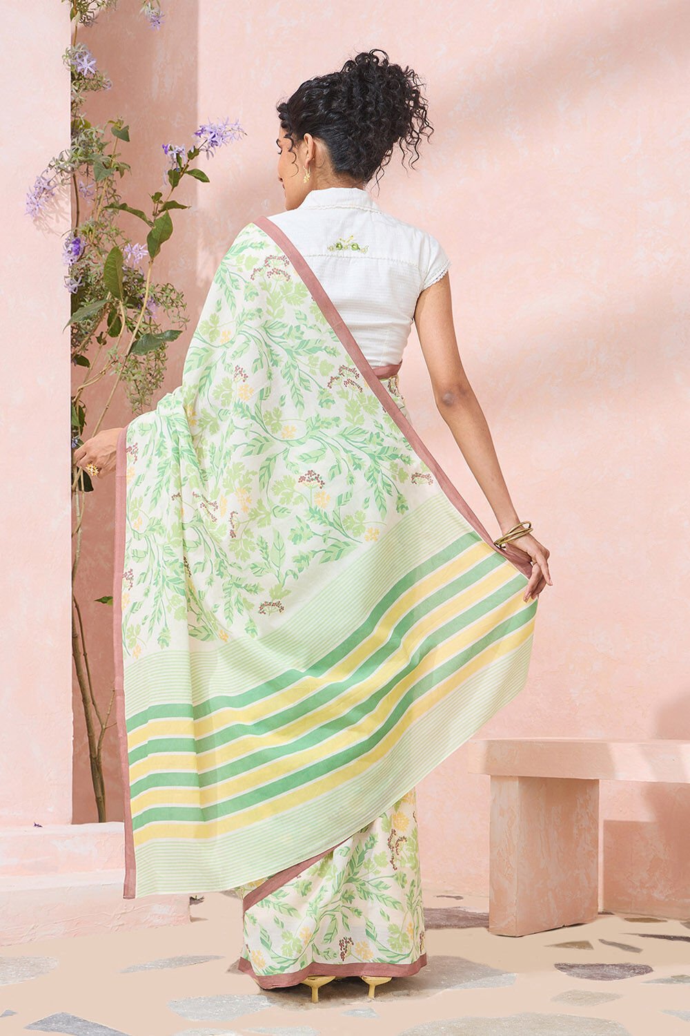 Light Green Rajasthan Screen Printed Pure Cotton Saree image number null