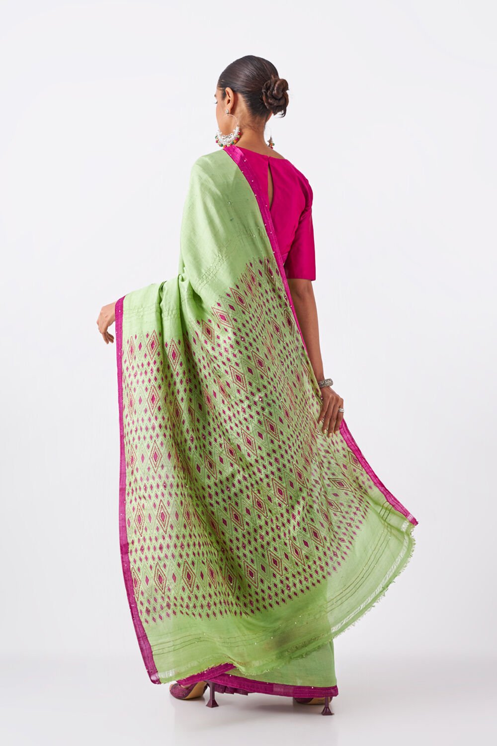 Light Green Pure Silk Hand Painted Saree image number null