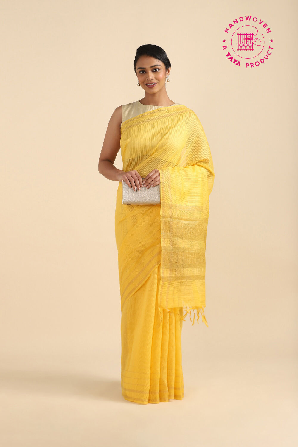 Yellow Pure Silk Woven Saree image number null