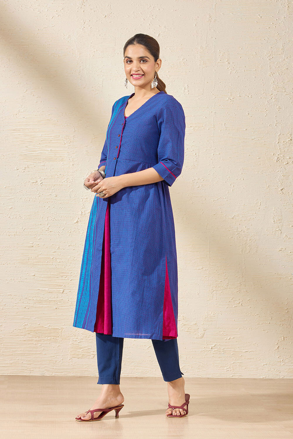 Blue Pure Cotton Woven Kurta Set image number null