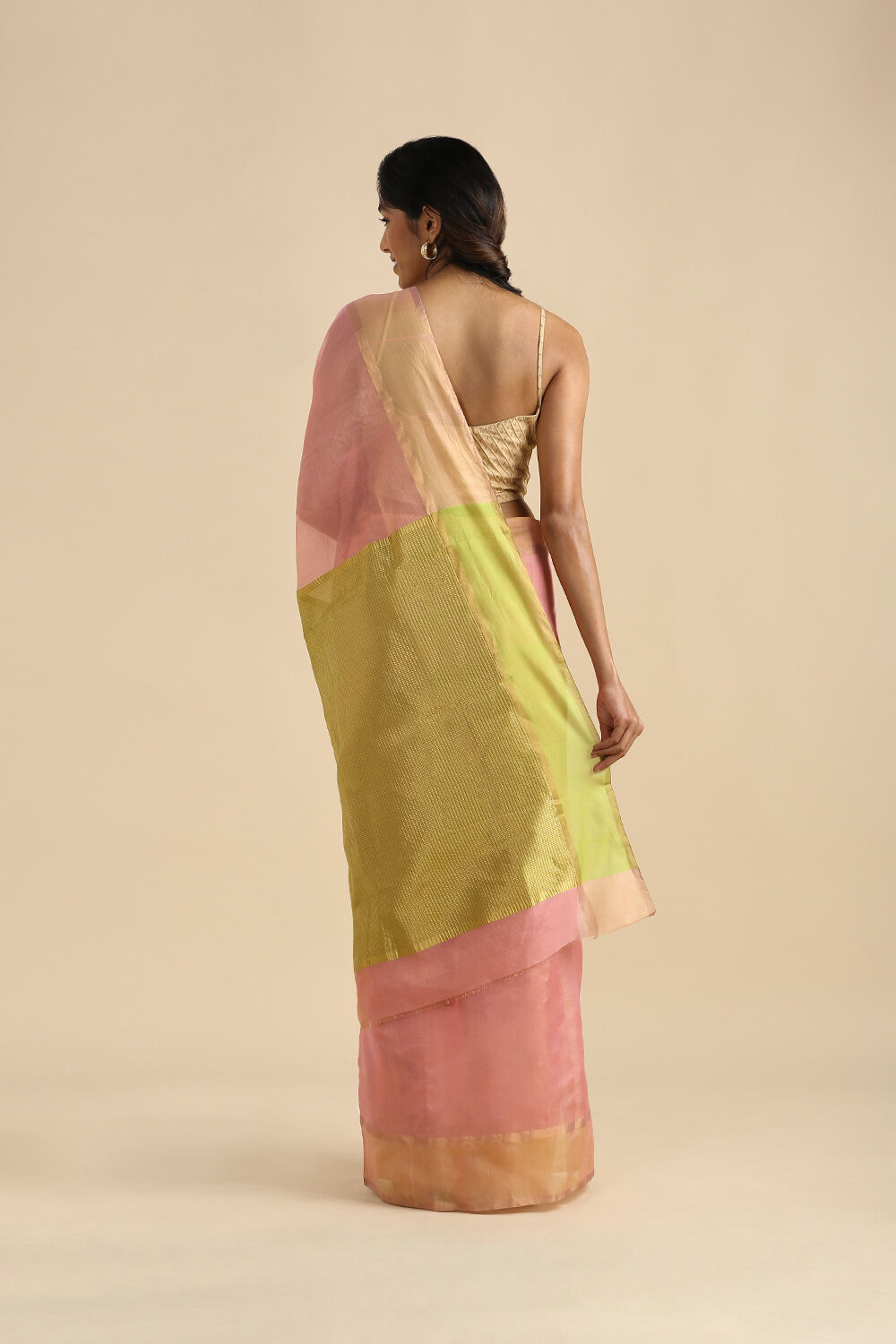 Light Pink Pure Cotton Tissue Chanderi Saree image number null