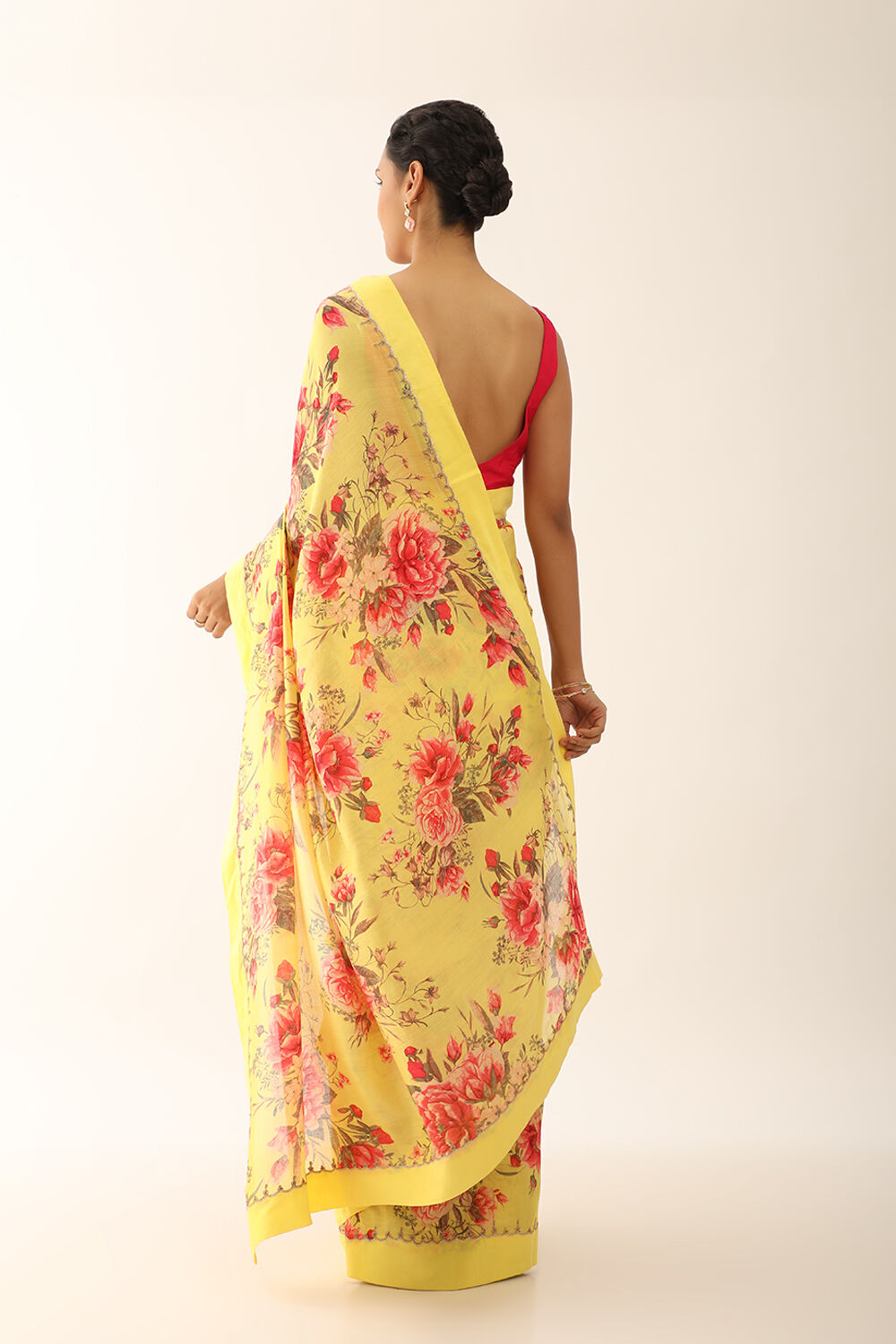 Yellow Pure Silk Cotton Embroidery Saree image number null