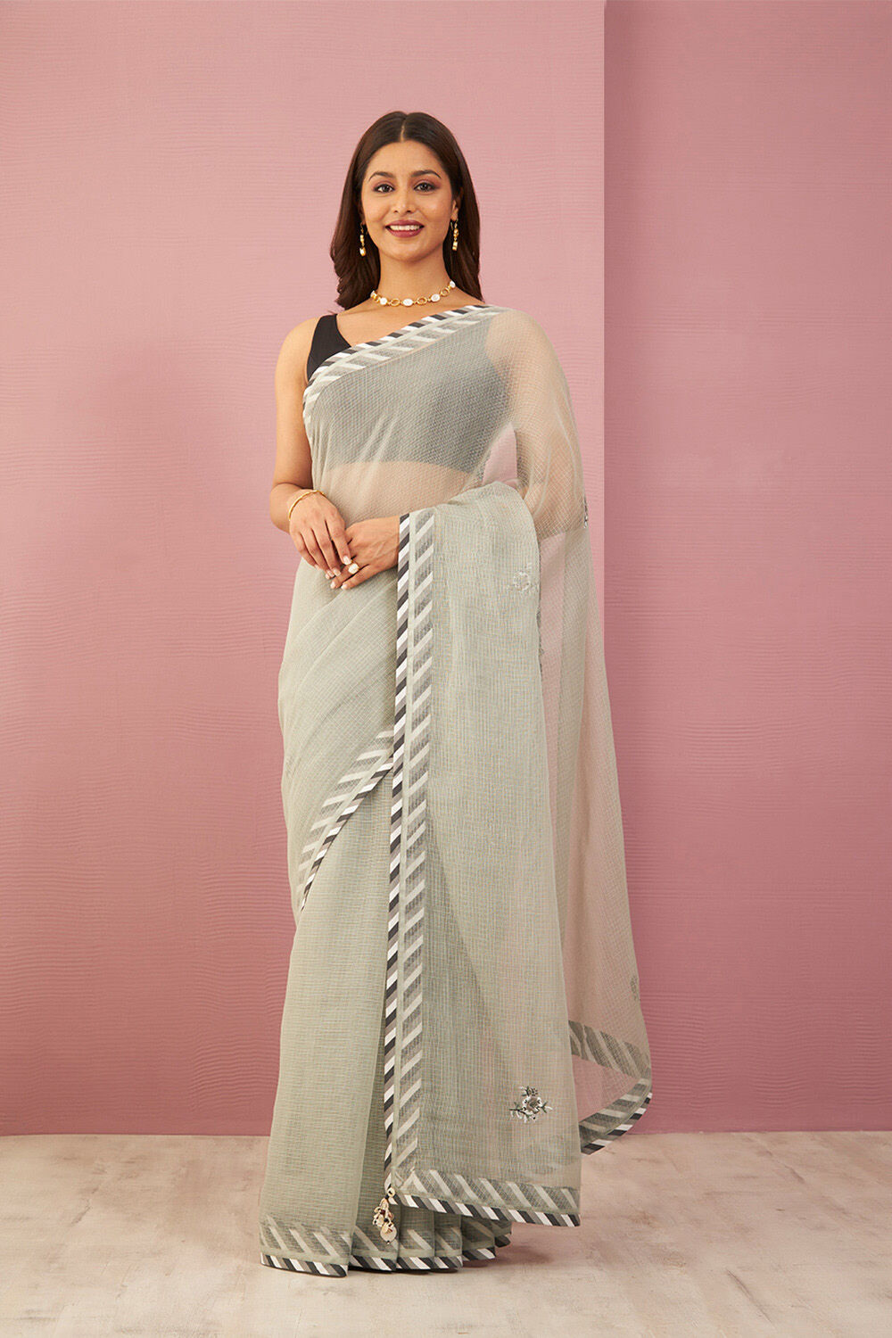 Grey Pure Kota Embroidered Saree image number null