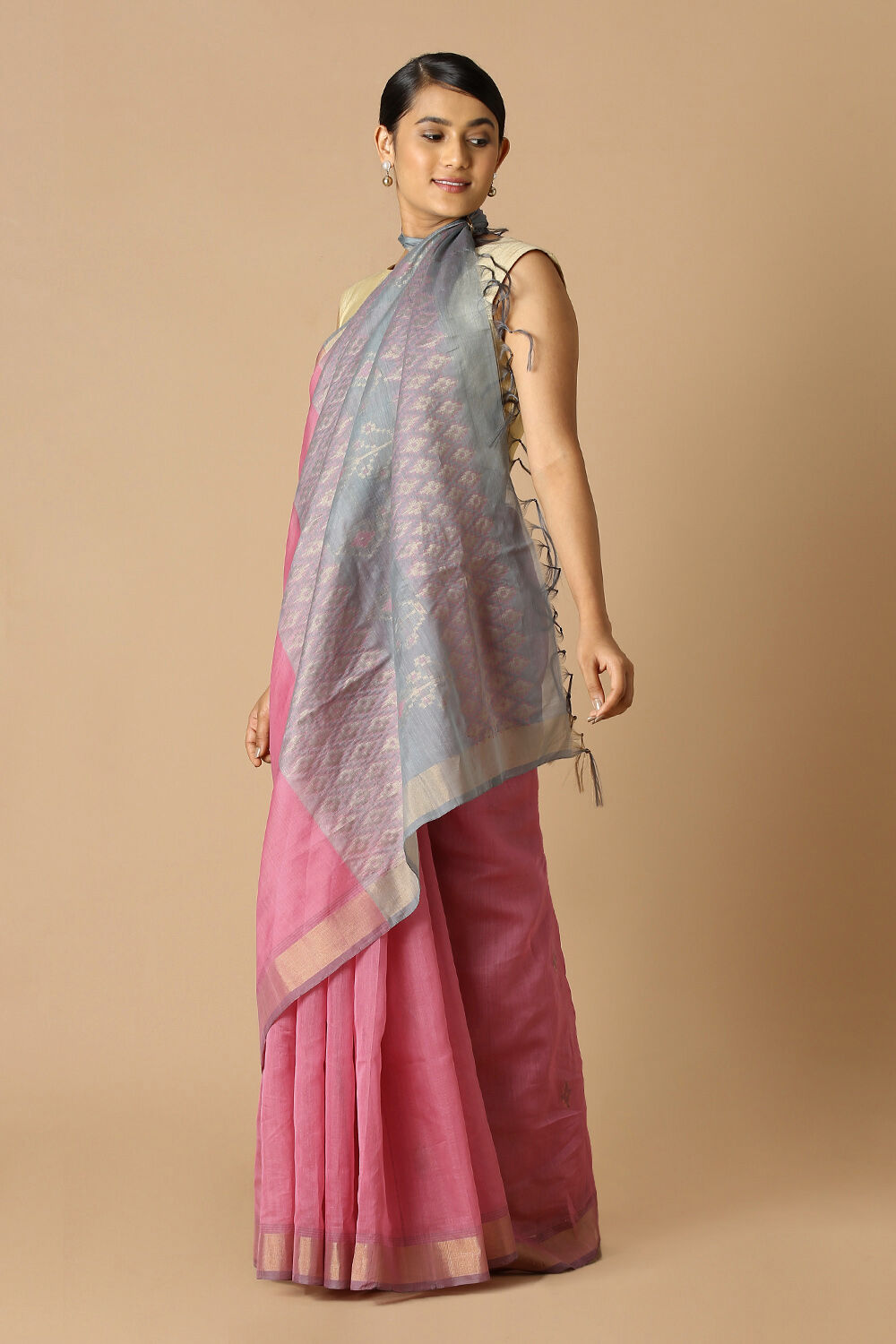 Pink Pure Silk Cotton South Saree image number null