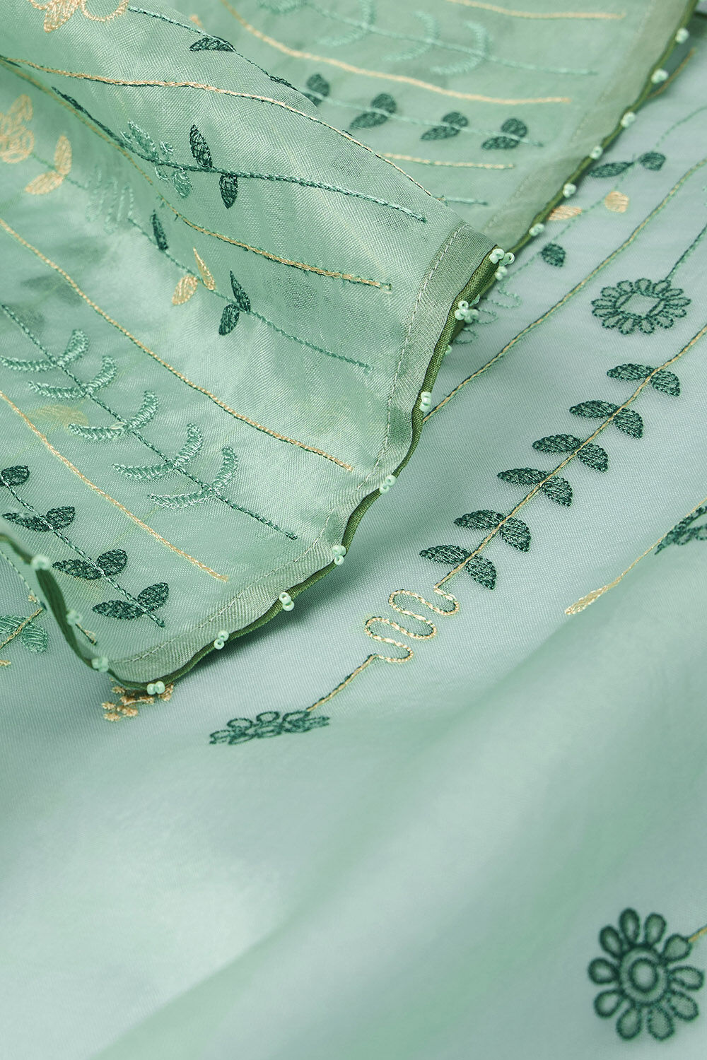Light Green Pure Silk Organza Embroidered Saree image number null