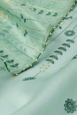 Light Green Pure Silk Organza Embroidered Saree thumbnail image number null