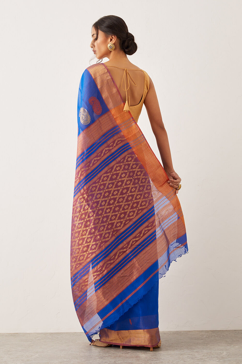 Dark Blue Pure Silk Cotton Maheswari Saree image number null