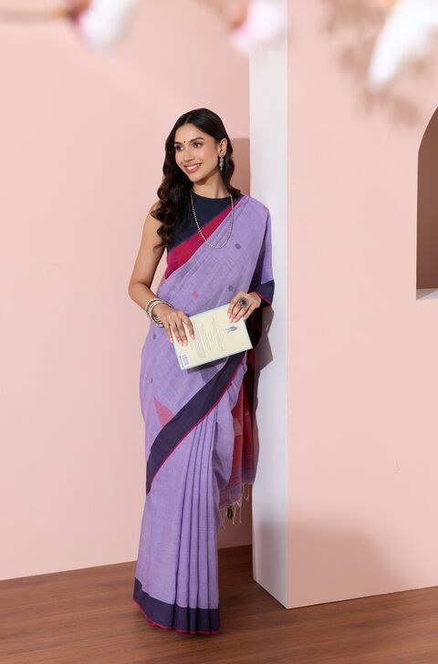 Light Violet Bengal Pure Cotton Jamdani Saree