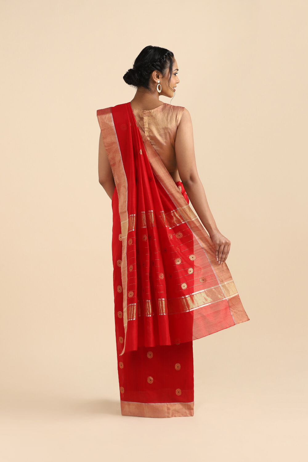 Red Pure Silk Cotton Chanderi Saree image number null