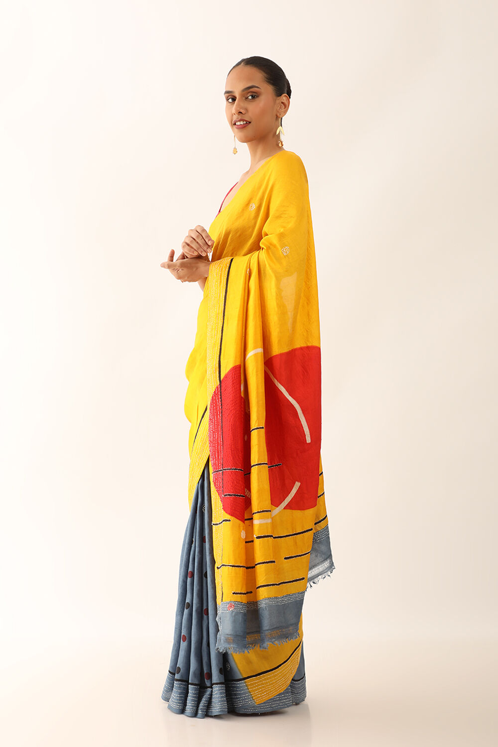 Yellow Murshidabad Pure Silk Hand Painted Saree image number null