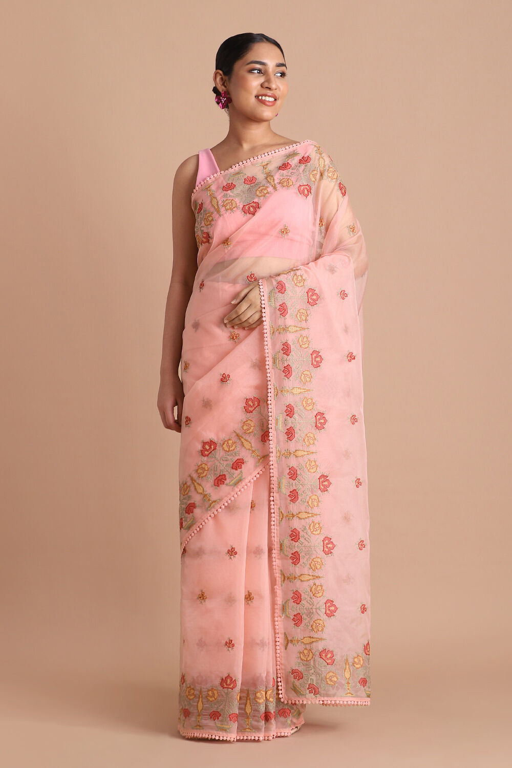 Light Pure Pink Embroidered Saree image number null