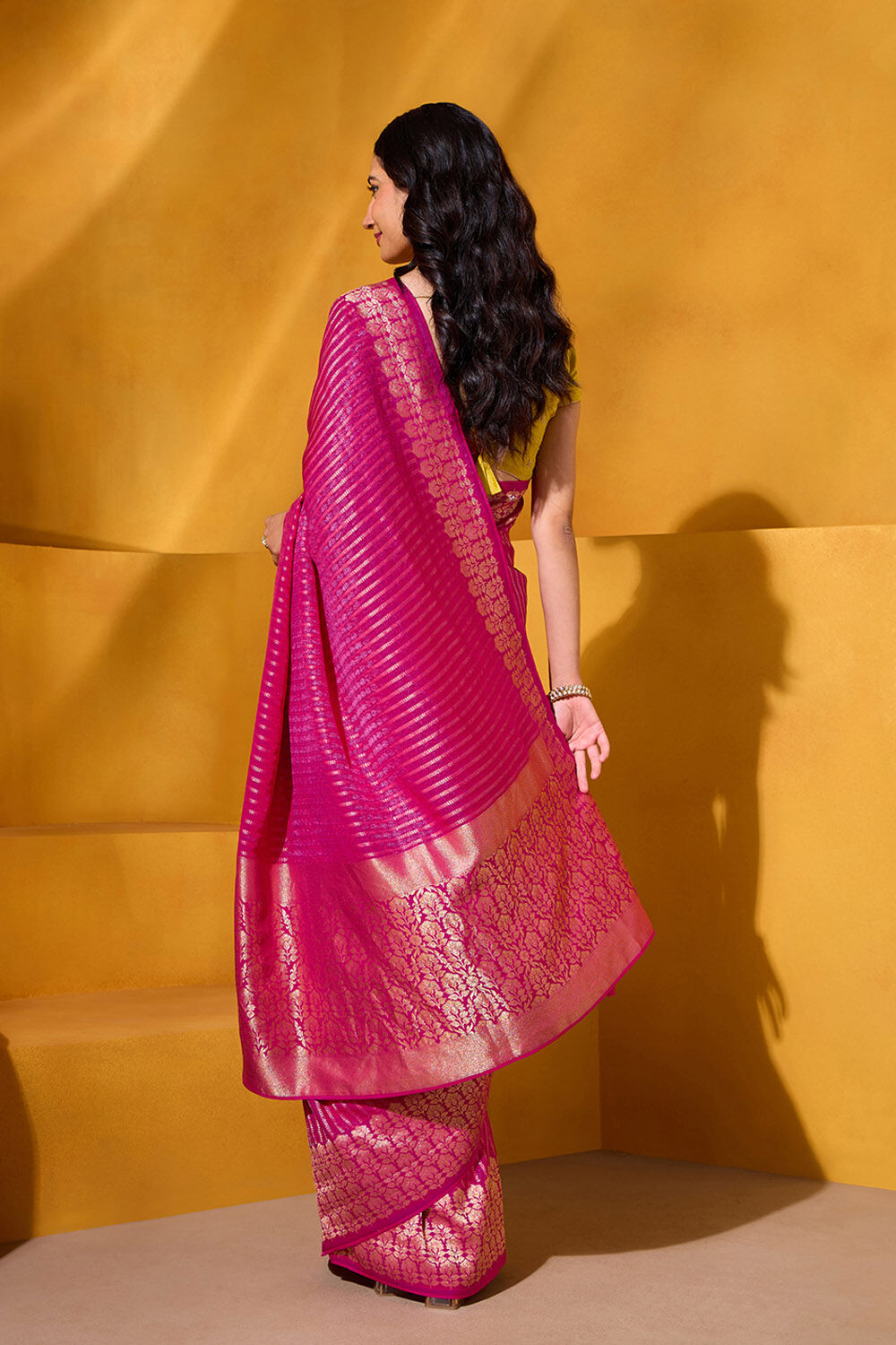 Pink Woven Viscose Saree image number null