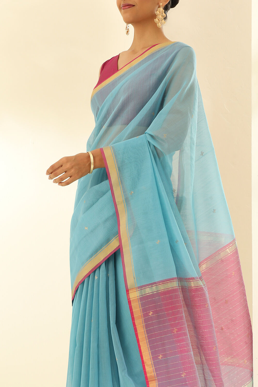 Light Blue Pure Silk Cotton Woven Chanderi Saree image number null