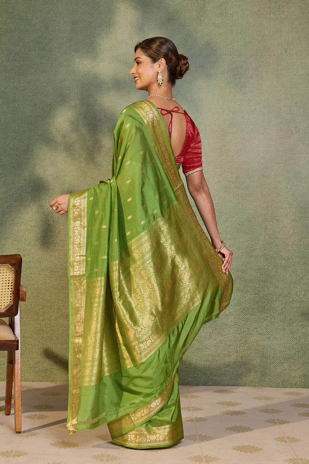 Light Green Silk Viscose Cutwork Banaras  Saree image number null