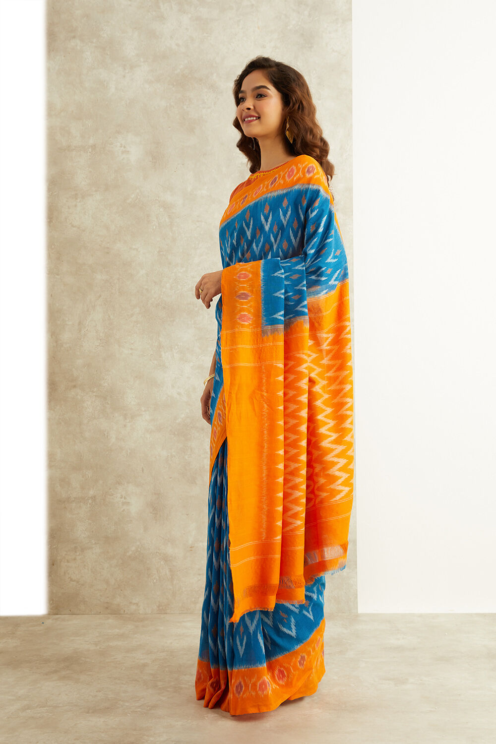 Blue Ikat Pure Cotton Pochampalli Saree image number null