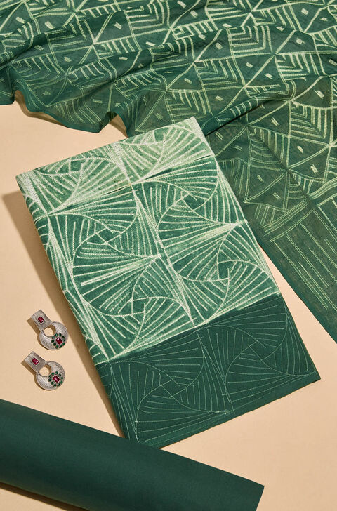 Dark Green Pure Cotton Tie and Dye Shibori Unstitched Suit Set