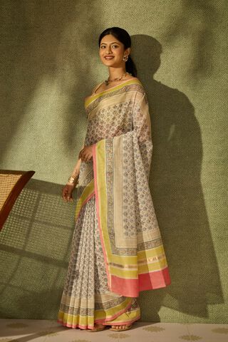 Light Blue Rajasthan Pure Silk Cotton Printed Sanganeri Saree thumbnail image number null