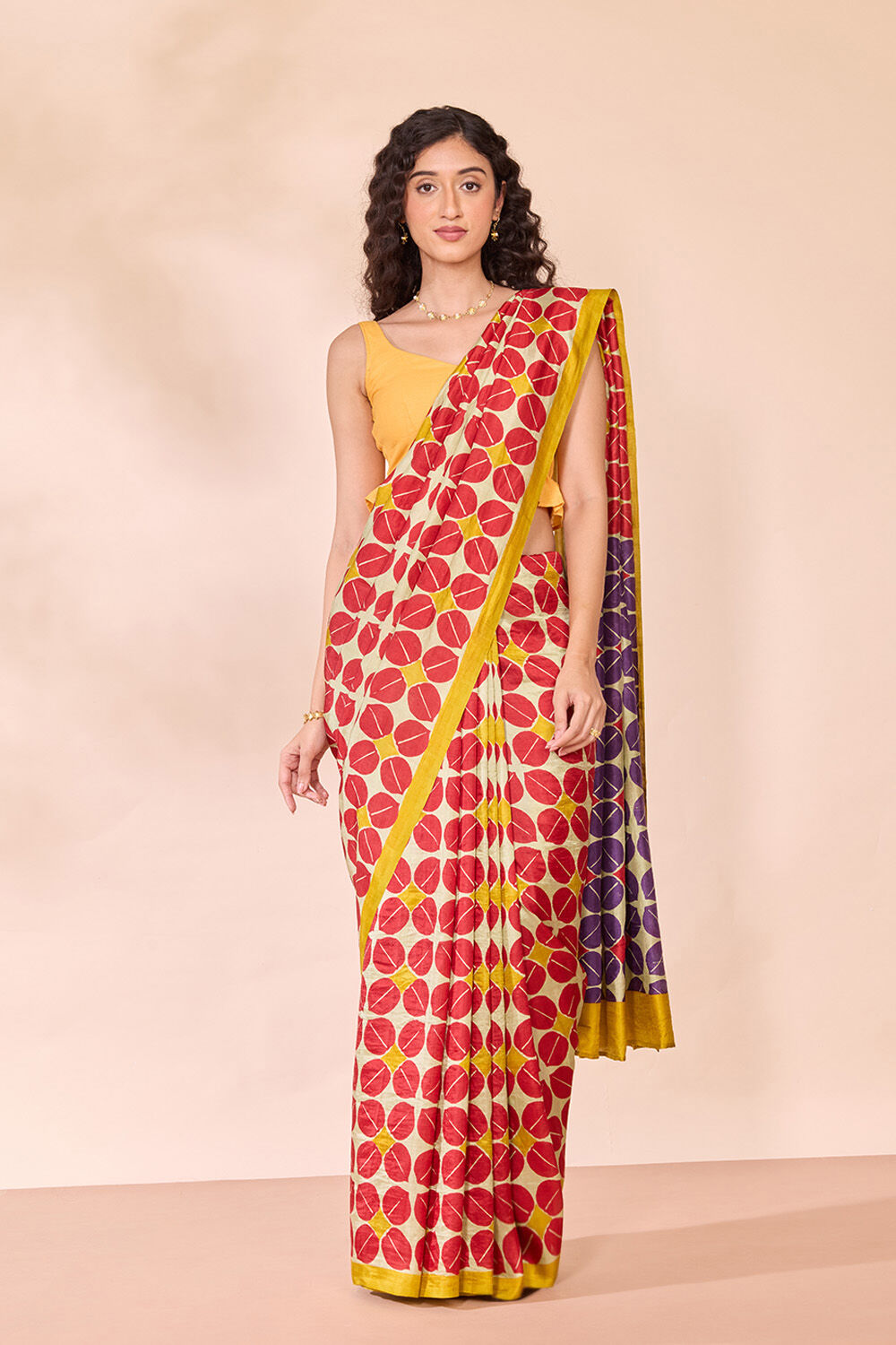 Light Green Pure Silk Block Printed Bengal Saree image number null
