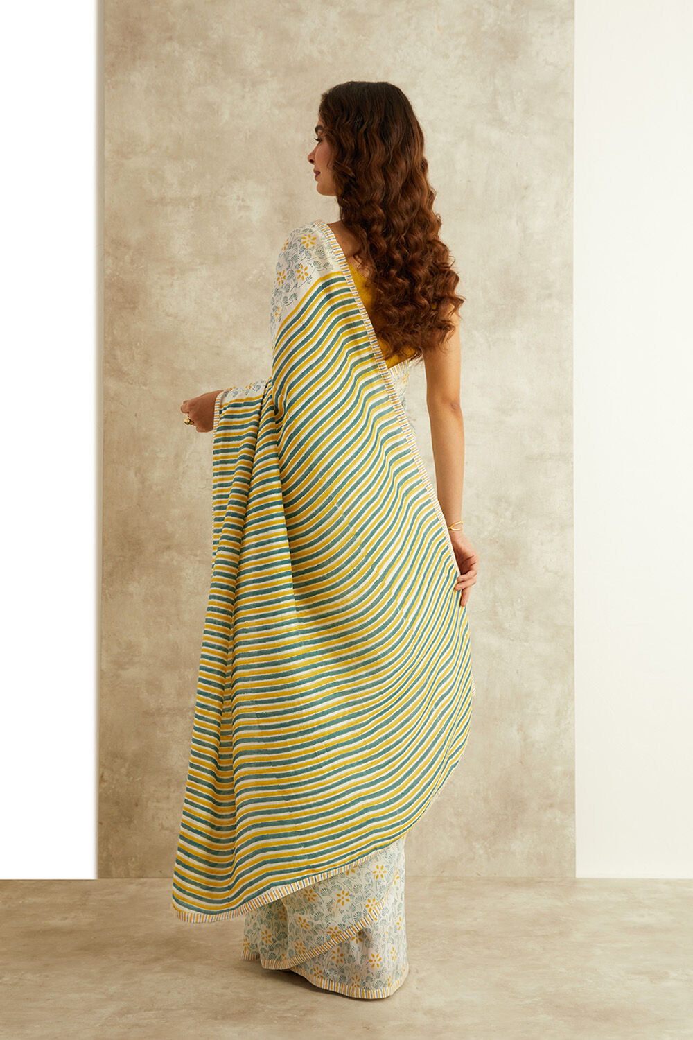 Green Block Printed Viscose Luxe Rajasthan Saree image number null