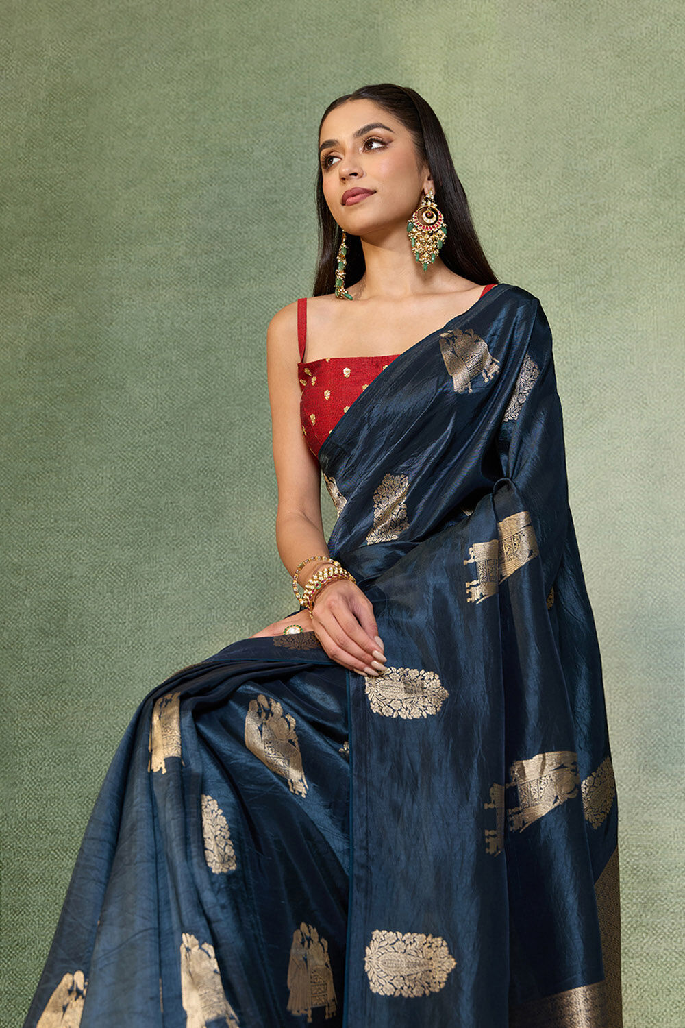 Dark Blue Woven Design Viscose Saree image number null