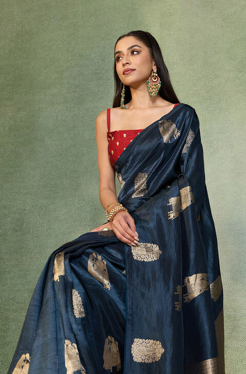 Dark Blue Woven Design Viscose Saree