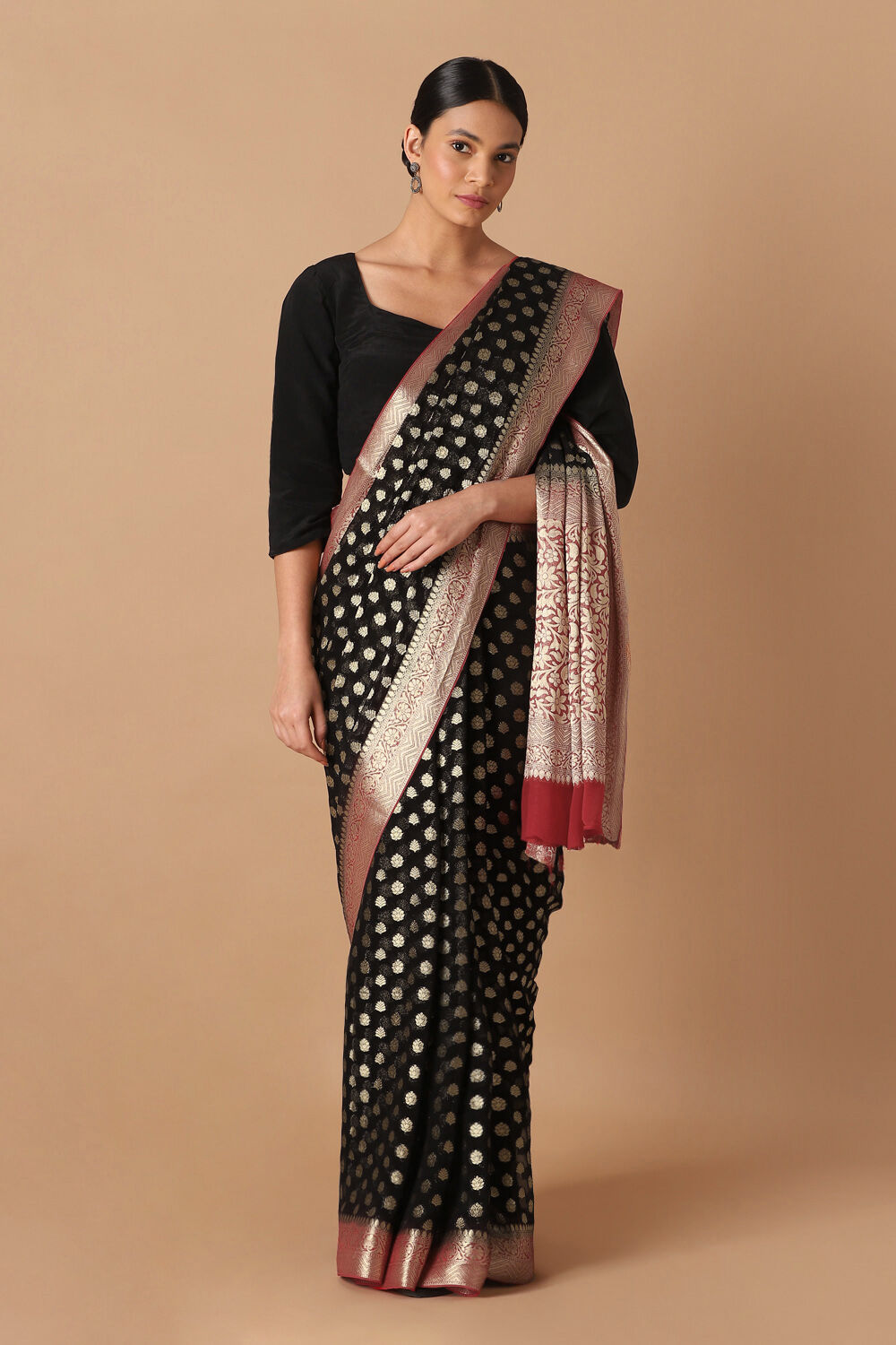 Black Viscose Pure Georgette Banarasi Saree image number null