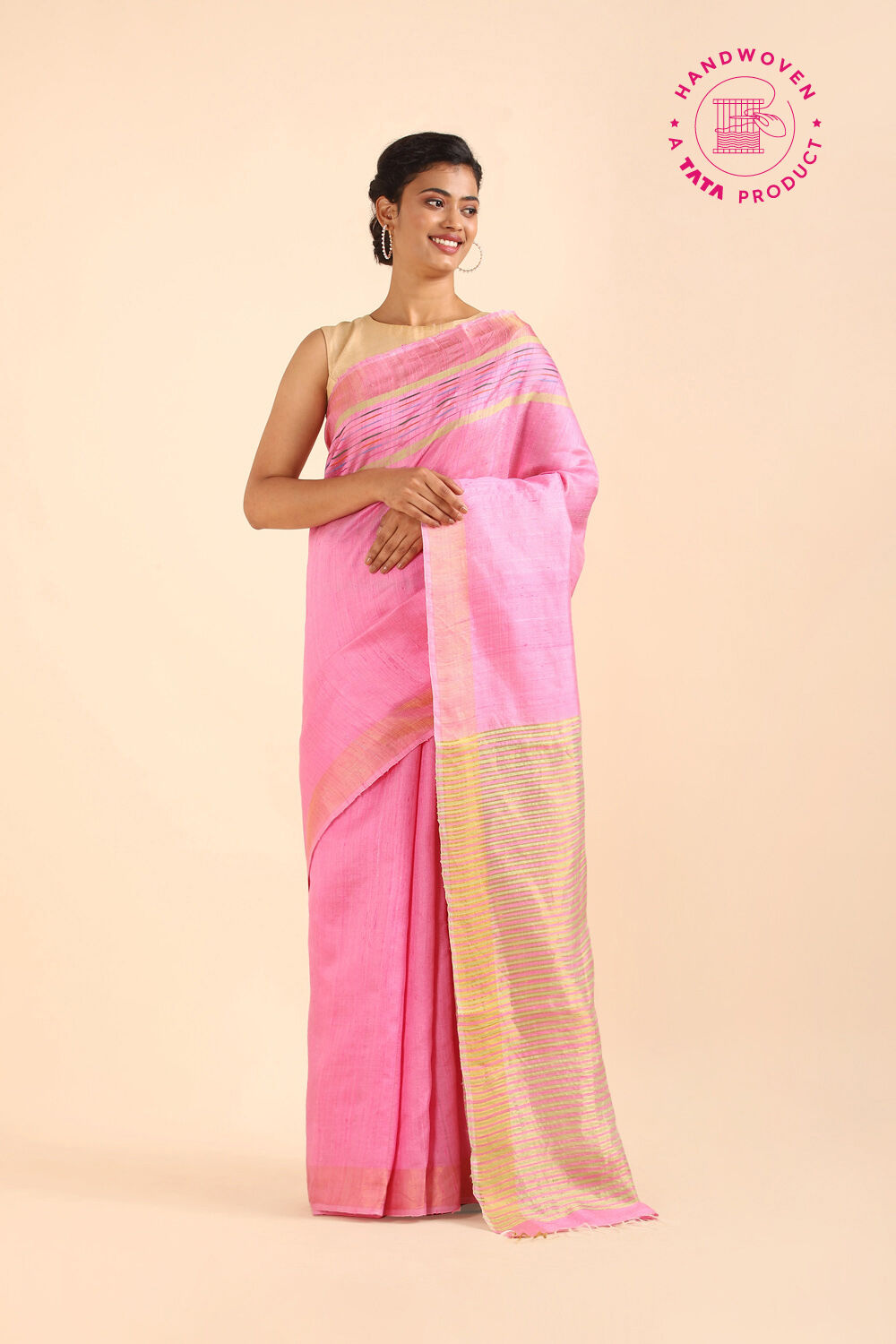 Light Pink Pure Khadi Silk Bhagalpuri Saree image number null