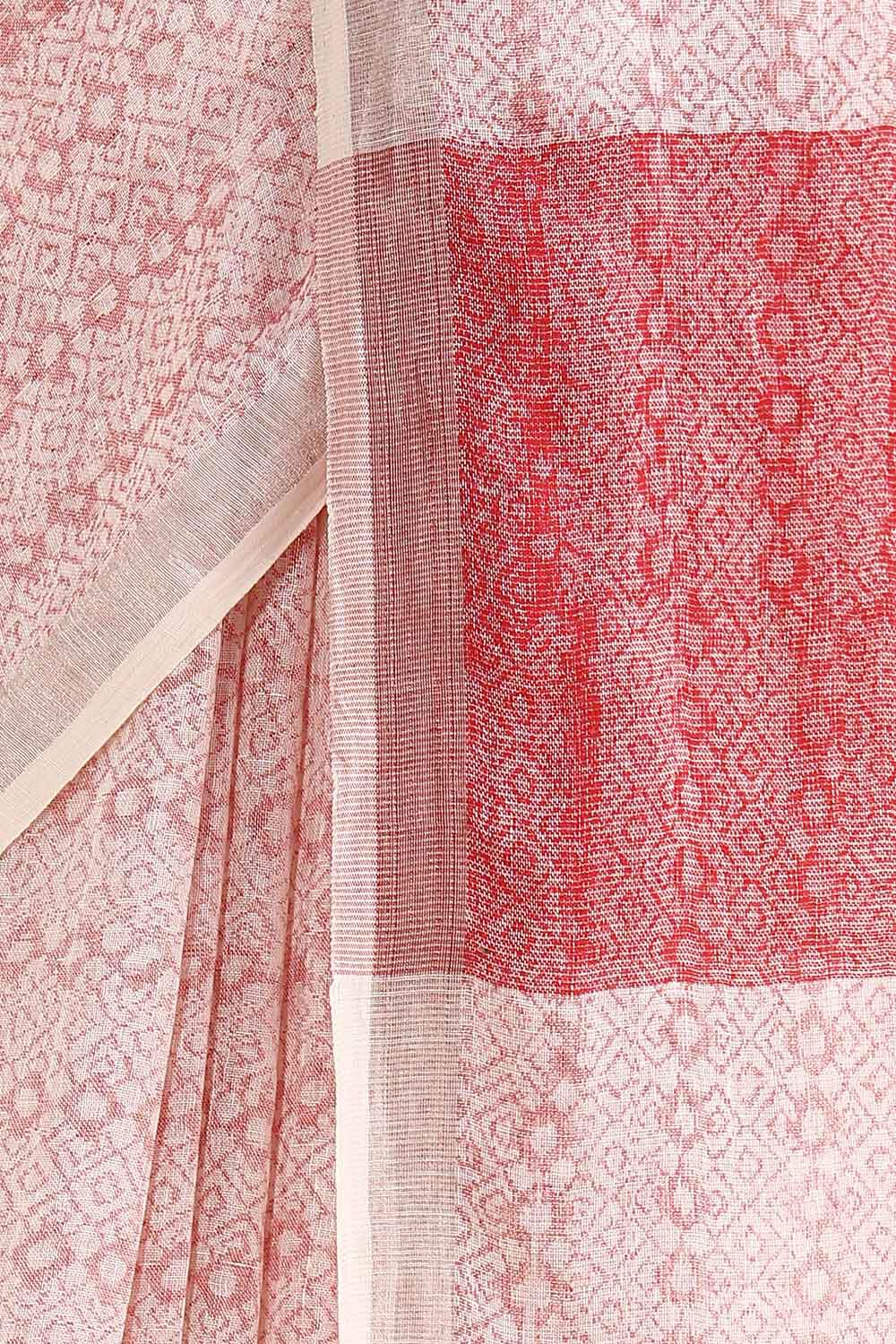 Light Pure Pink Linen Printed Saree image number null